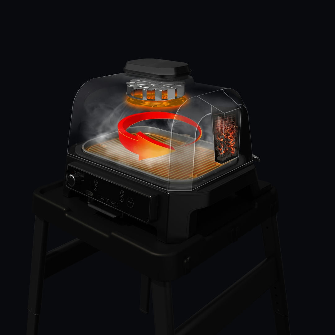 Ninja OG850EU Woodfire Pro XL; Elektrický BBQ, Gril, Air fryer & Udiareň; Vonkajší; 45 cm x 31 cm