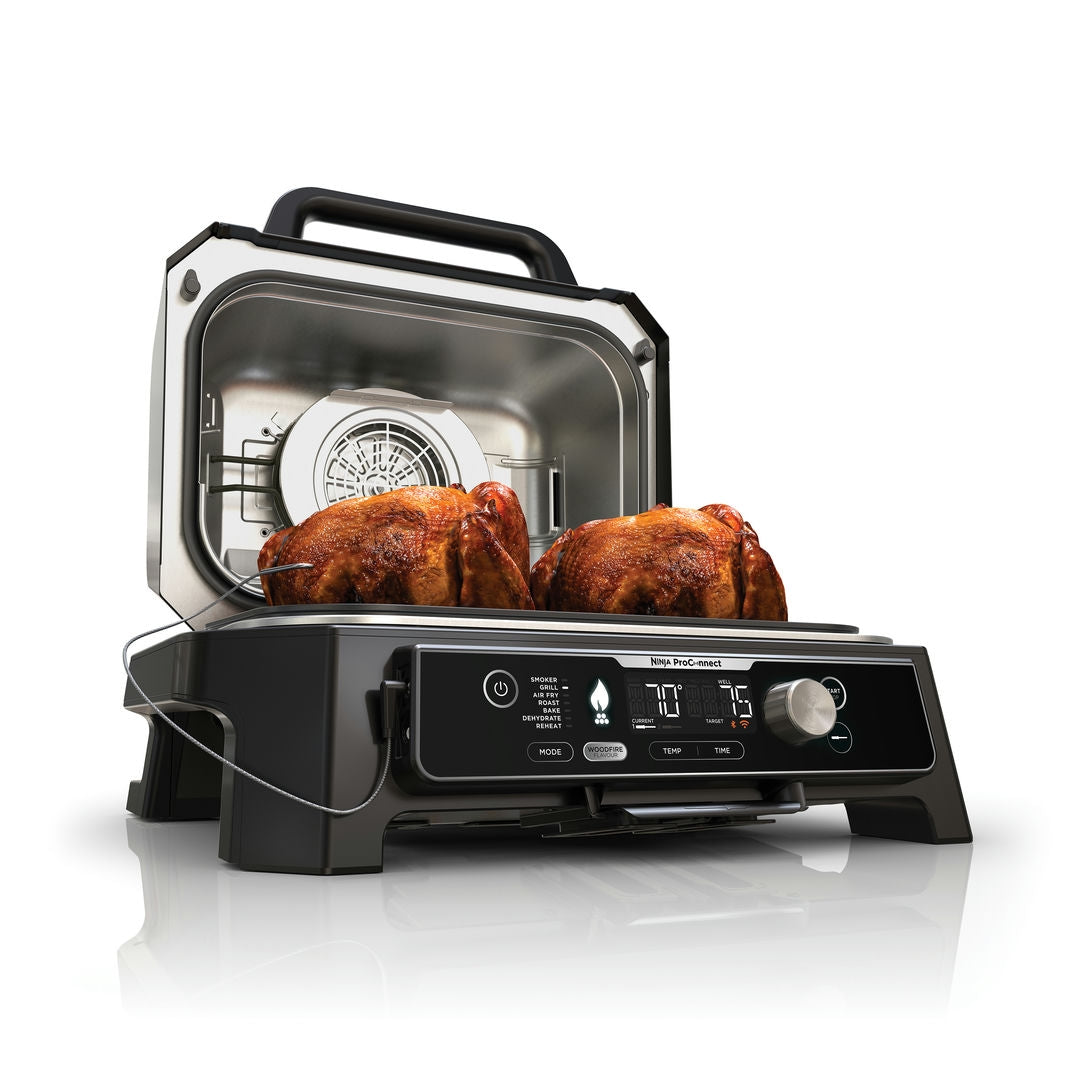 Ninja OG901EU Woodfire Pro Connect XL; Elektrický BBQ, Gril, Air fryer & Udiareň; Vonkajší; 45 cm x 31 cm
