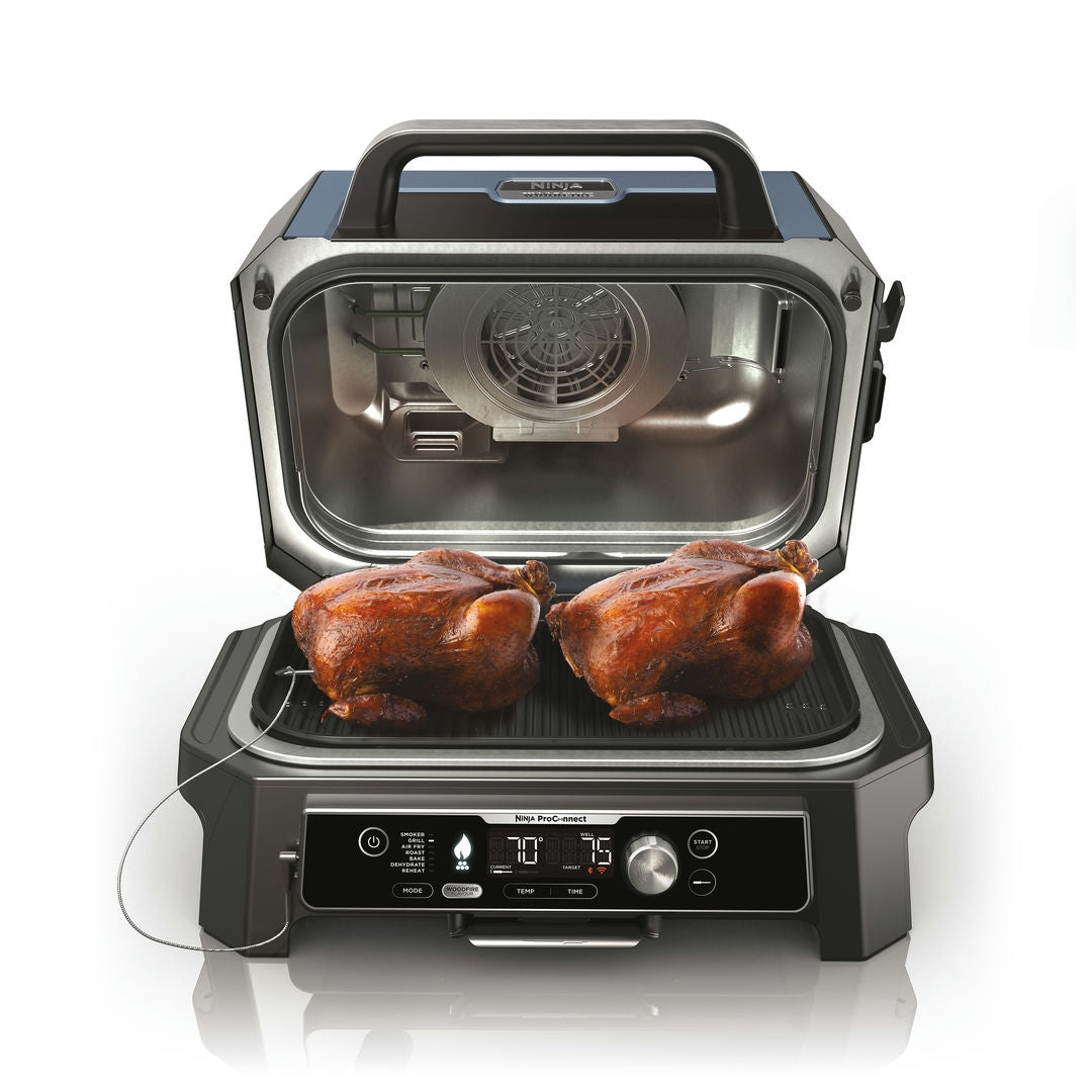 Ninja OG901EU Woodfire Pro Connect XL; Elektrický BBQ, Gril, Air fryer & Udiareň; Vonkajší; 45 cm x 31 cm