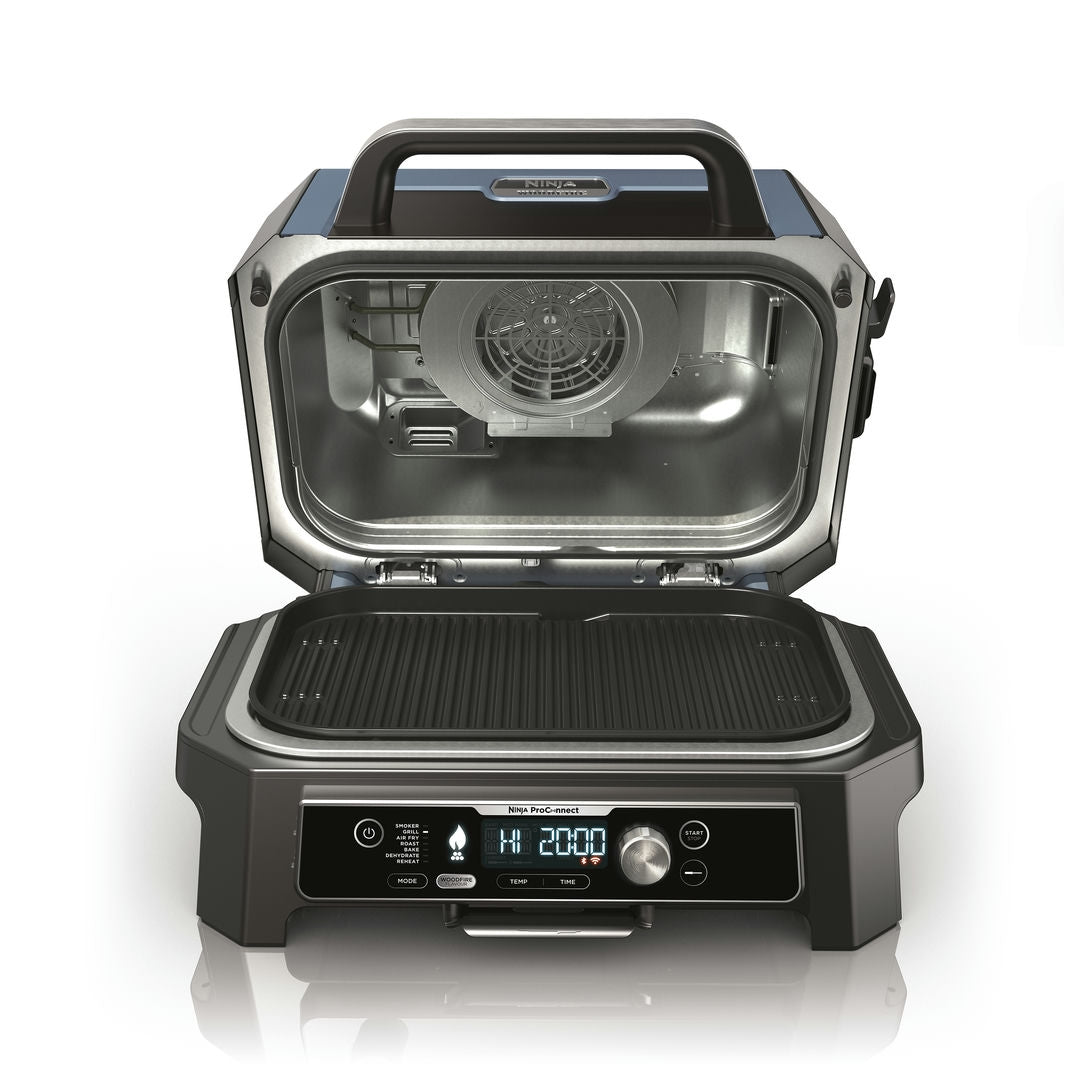 Ninja OG901EU Woodfire Pro Connect XL; Elektrický BBQ, Gril, Air fryer & Udiareň; Vonkajší; 45 cm x 31 cm