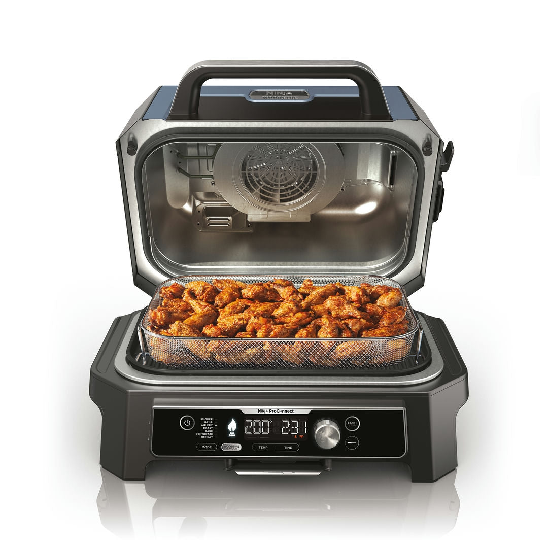Ninja OG901EU Woodfire Pro Connect XL; Elektrický BBQ, Gril, Air fryer & Udiareň; Vonkajší; 45 cm x 31 cm